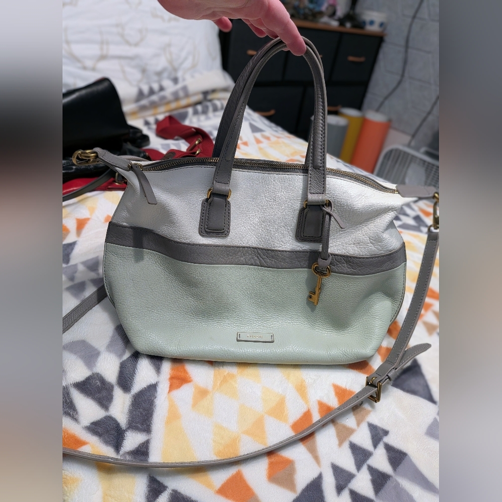 Fossil Julia Satchel Mint And Grey Purse